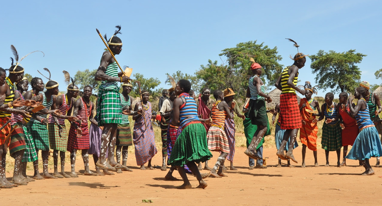 Karamojong cultural dancers in Karamoja Uganda